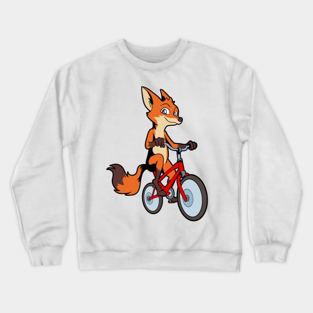 Cartoon fox riding a bike Crewneck Sweatshirt by Modern Medieval Design